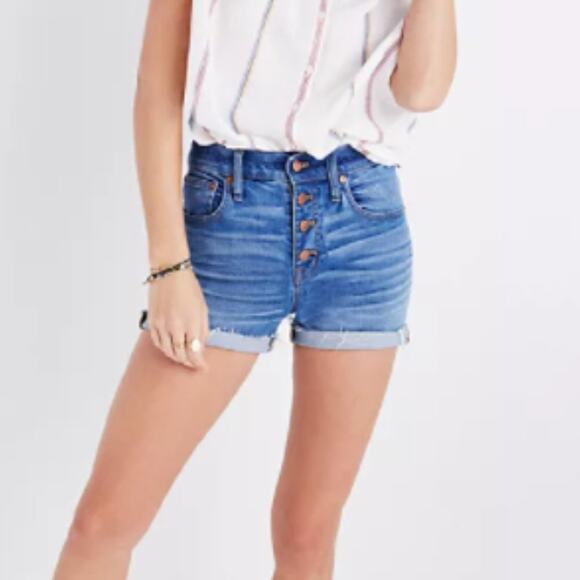 Madewell High-Rise Denim Boyshorts: Button-Through Edition - Picture 1 of 9